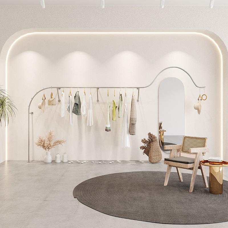 服装店展示架网红异型不锈钢男女童装店货架陈列架上墙挂衣架