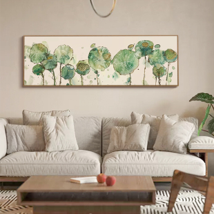 饰画横版 好运莲莲Good 客厅小清新荷叶装 Lotus 卧室森系挂画 Luck