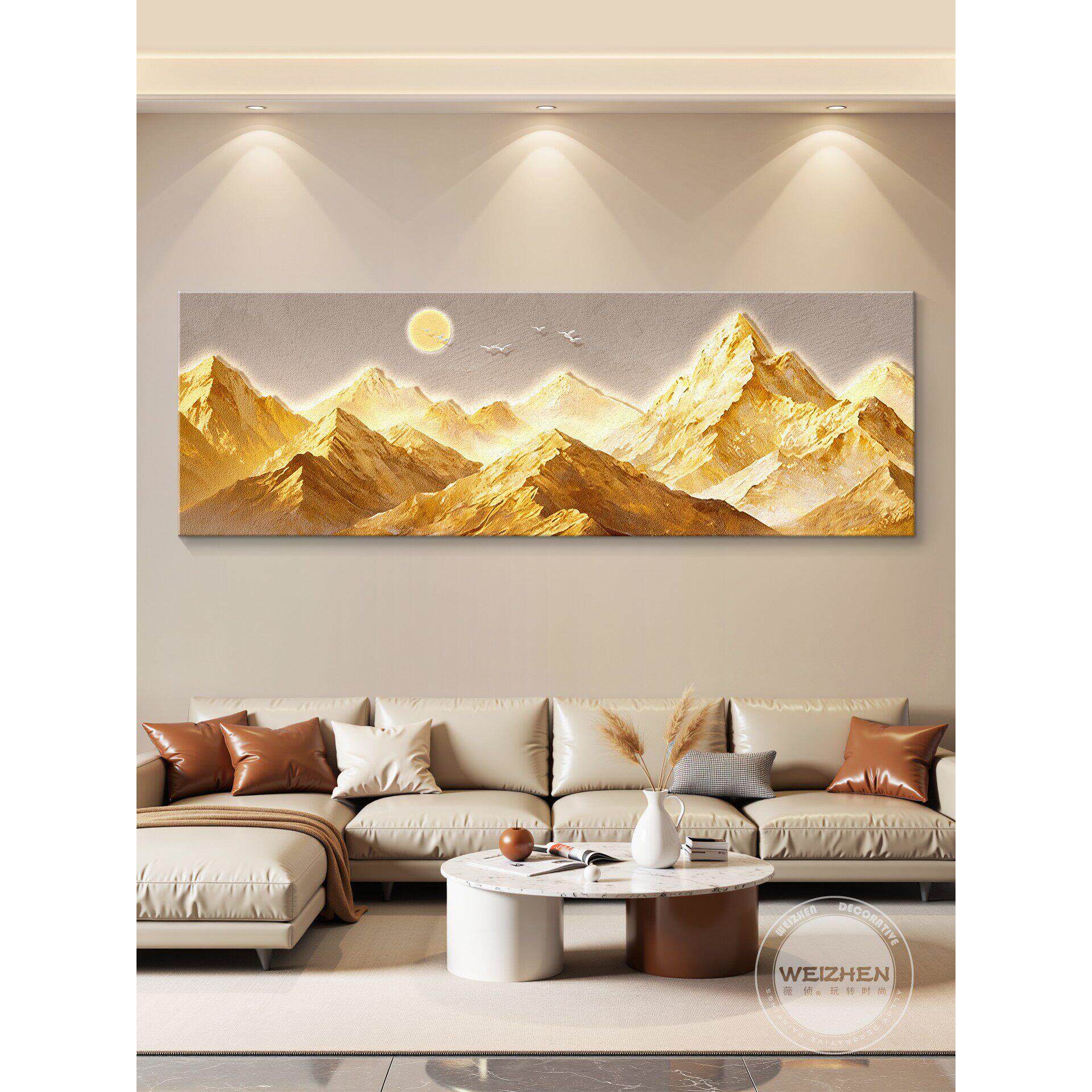 日照金山轻奢客厅装饰画沙发背景墙挂画壁画现代高级感立体砂岩