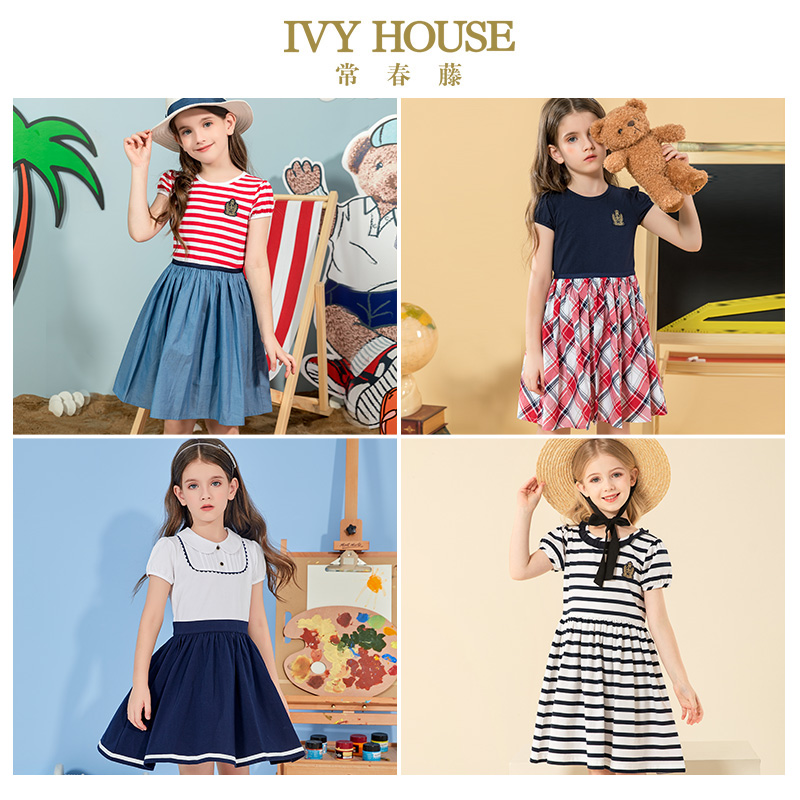 IVY HOUSE常春藤童装女中大童连衣裙短袖半袖棉质网红公主裙薄款