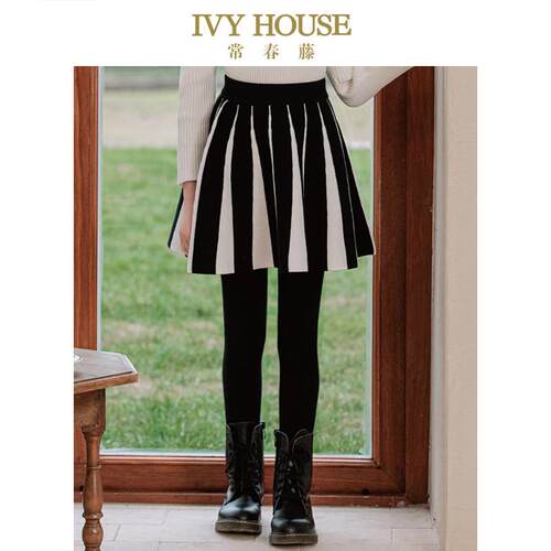 IVY HOUSE常春藤儿童装女童半身裙秋季款 竖条纹A字棉线短裙百搭