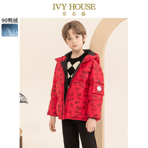 IVY HOUSE常春藤童装男童冬季款 休闲运动印花羽绒服外套御寒保暖