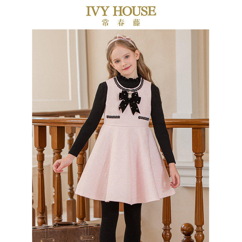 IVY HOUSE常春藤儿童装女童连衣裙秋季款 小香风背心裙亲子装