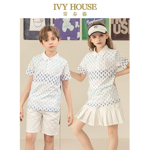 IVY HOUSE常春藤童装男女童夏季渐变老花满印短袖POLO衫T恤百搭