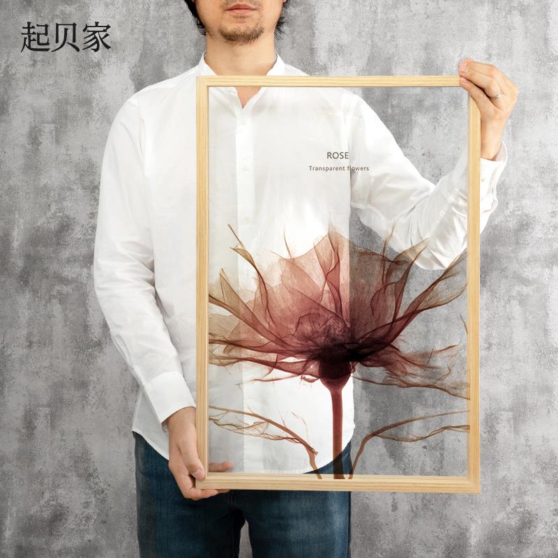 现代简约客厅花卉透明画北欧风格实木抽象植物装饰画美容院壁画图片