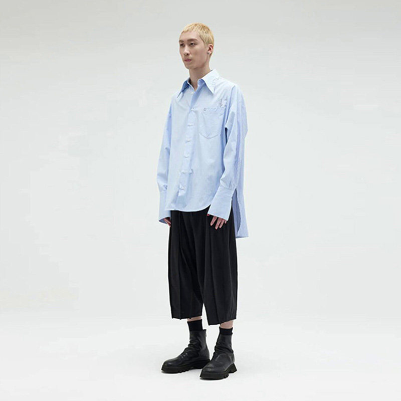 TCSP 日系潮流条纹刺绣衬衫2026春季慵懒感简约百搭宽松翻领上衣