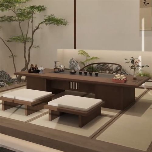 新中式实木日式榻榻米茶桌椅组合禅意家用阳台飘窗小型茶台矮桌