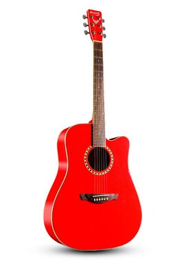 350 41寸民谣吉他红色亮光缺角圆角吉它民X谣木吉他乐器