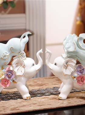 家居客厅陶瓷招财镇宅大象创意摆件房间现代简约电视酒柜小装饰品
