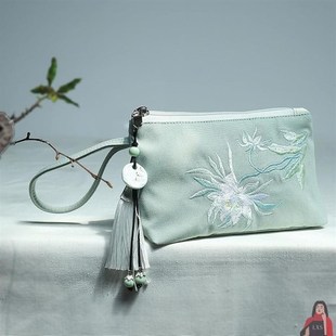 优雅中国a风刺绣女款钱包手机钥匙小巧卡包零钱包布艺拉链简约古