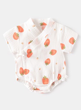 0-2岁婴儿双层纯棉纱布包屁衣 男女宝宝短袖三角爬服幼儿薄款哈衣