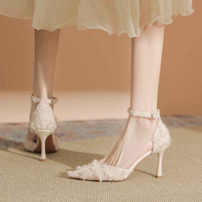 法式包头凉鞋女2025新款配裙子气质伴娘高跟鞋中空一字带尖头单鞋,女鞋,时装凉鞋,淘宝优惠券,粉丝福利购,淘宝优惠卷