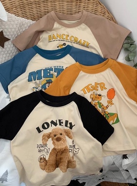 2022夏新款男童卡通插肩短袖圆领T恤儿童宝宝洋气纯棉宽松上衣潮
