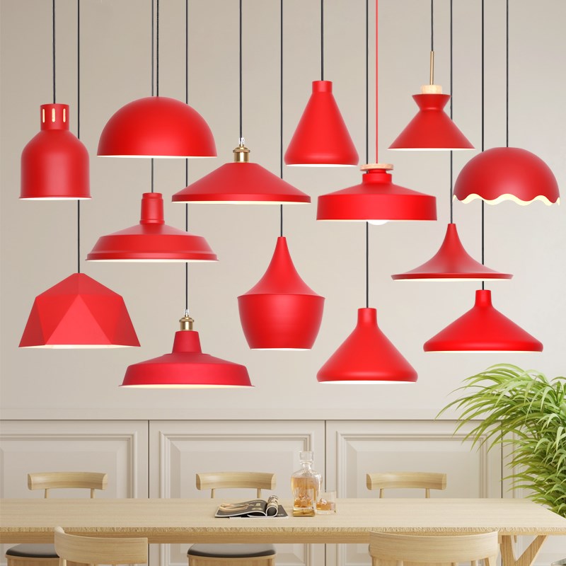 吊灯店铺商用创意个性餐厅复古工业风红色吧台led奶茶店服装店