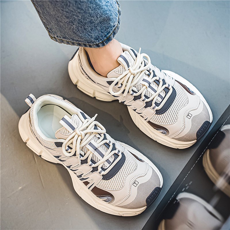 秋冬男鞋冬季厚底网面初中生y青少年运动休闲增高大头宽脚老爹网