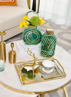 欧式轻奢金色托盘美式样板房客厅茶几餐桌卫生间软装饰品家居摆件