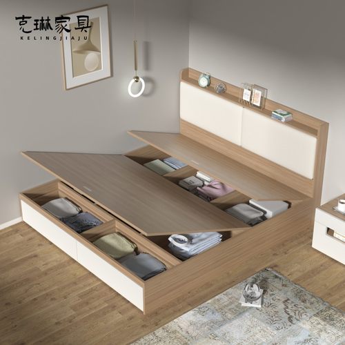 现代简约实木卧室高箱储物气压抽屉收纳软包1.5米1.8双人床定制