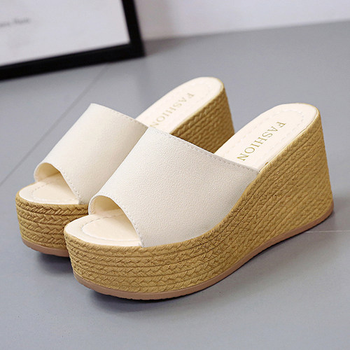 厚底坡跟拖鞋女夏l外穿百搭小个子增高婚纱神器松糕中跟高跟凉拖