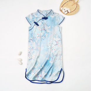 连衣裙 夏季 女童真丝旗袍儿童汉服女宝宝中国风童装 小女孩过年唐装