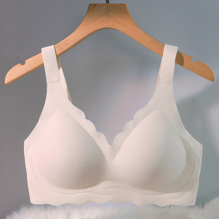 无痕内衣c女秋季薄款一片式美背大尺码一体固定杯大胸显小孕妇胸
