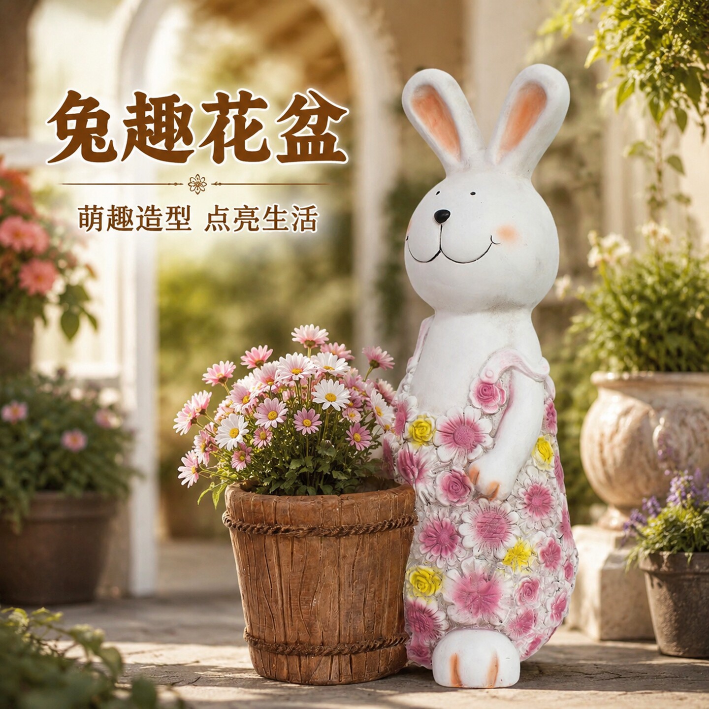 户外花园庭院花衣服小兔庭院花园阳台创意花盆可爱卡通装饰品摆件图片
