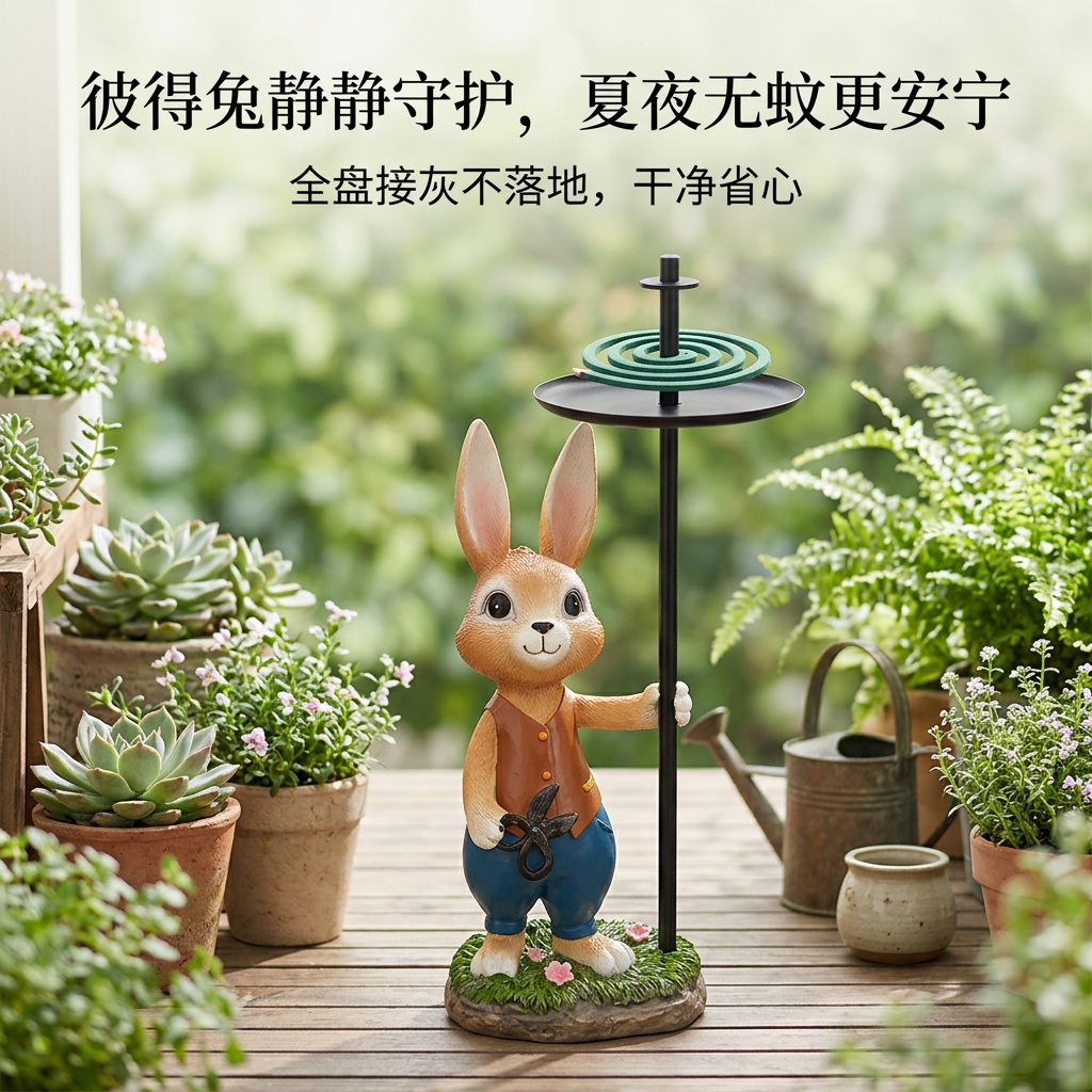 户外蚊香放置器彼得兔蚊香接灰盘室内户外驱蚊神器树脂摆件