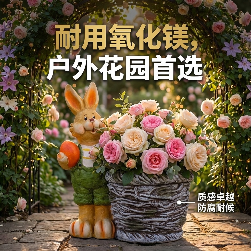 可爱兔子花盆户外花园装饰阳台布置防水防晒 氧化镁材质创意摆件,家居饰品,花盆,淘宝优惠券,粉丝福利购,淘宝优惠卷