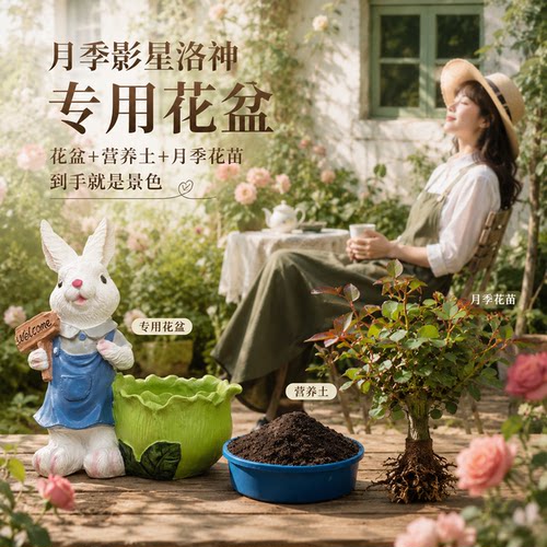 优伲嘉月季兔子造型庭院花盆