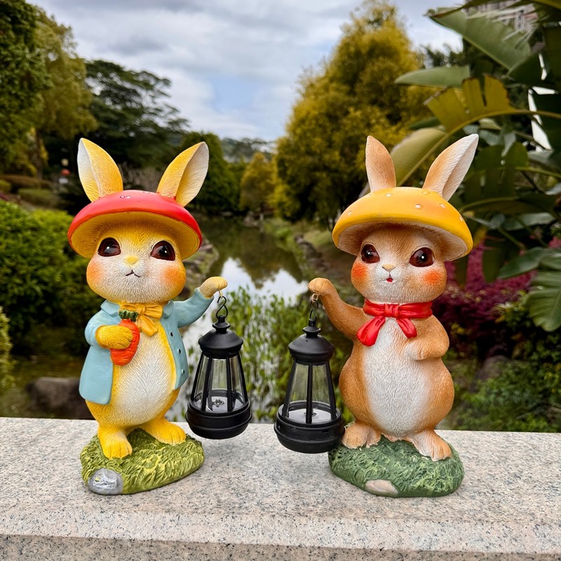 可爱卡通戴蘑菇帽子小兔子提灯可发光氛围灯太阳能落地装饰品摆件,家居饰品,户外/庭院摆件,淘宝优惠券,粉丝福利购,淘宝优惠卷