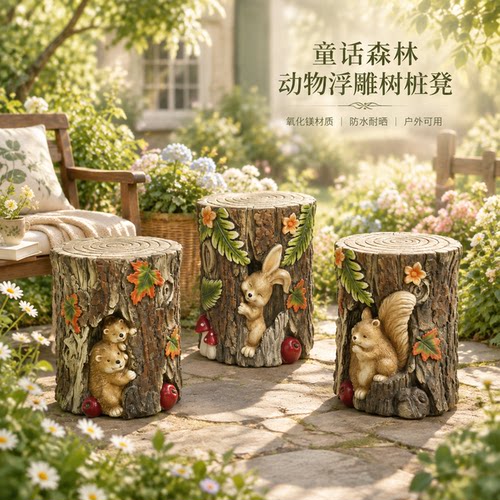 花园户外氧化镁兔子坐凳花盆托