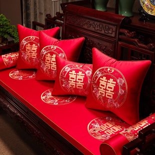 红木沙发喜实木家具庆罗汉床红色椅子坐垫座垫结婚中国风垫子 中式