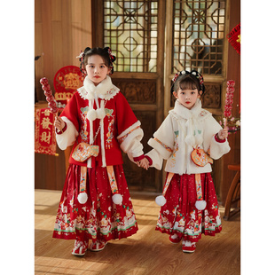 女宝冬天穿 儿童中国风裙子 加厚加绒春节套装 汉服女童拜年服冬款