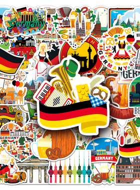 50张德国卡通迷你贴纸慕尼黑啤酒节防水装饰吉他旅行箱保温杯贴纸