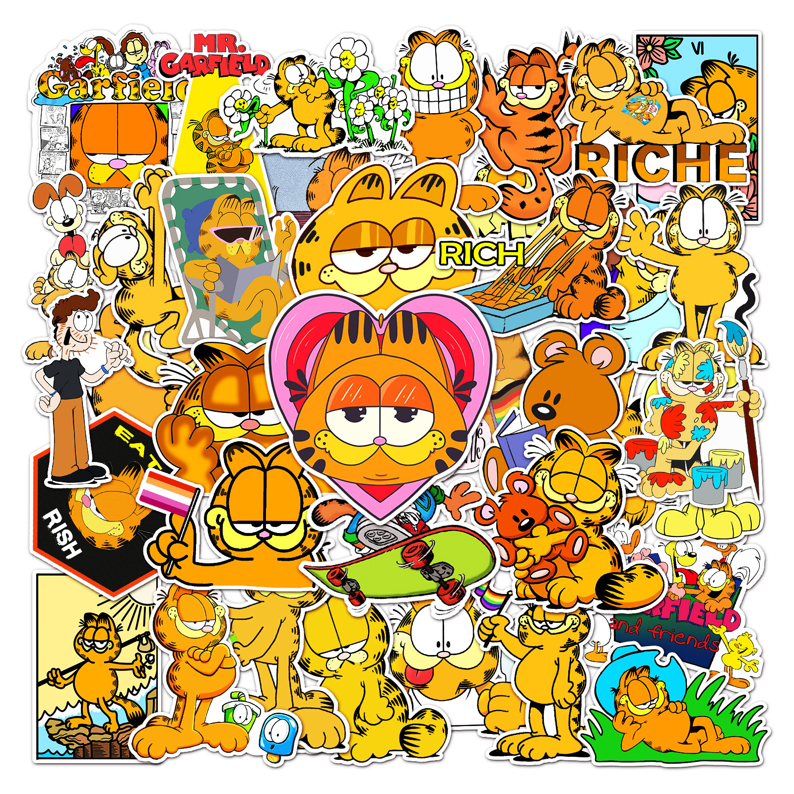 50张加菲猫的幸福生活卡通贴画欧迪乔恩可爱呆萌涂鸦防水装饰贴纸