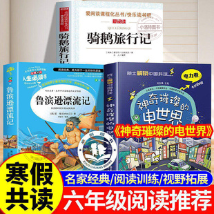 正版 六年级寒假必读课外书全套3册 神奇璀璨的电世界骑鹅旅行记鲁滨逊漂流记六6年级下册课外阅读书六下快乐读书吧尼尔斯鲁滨孙书