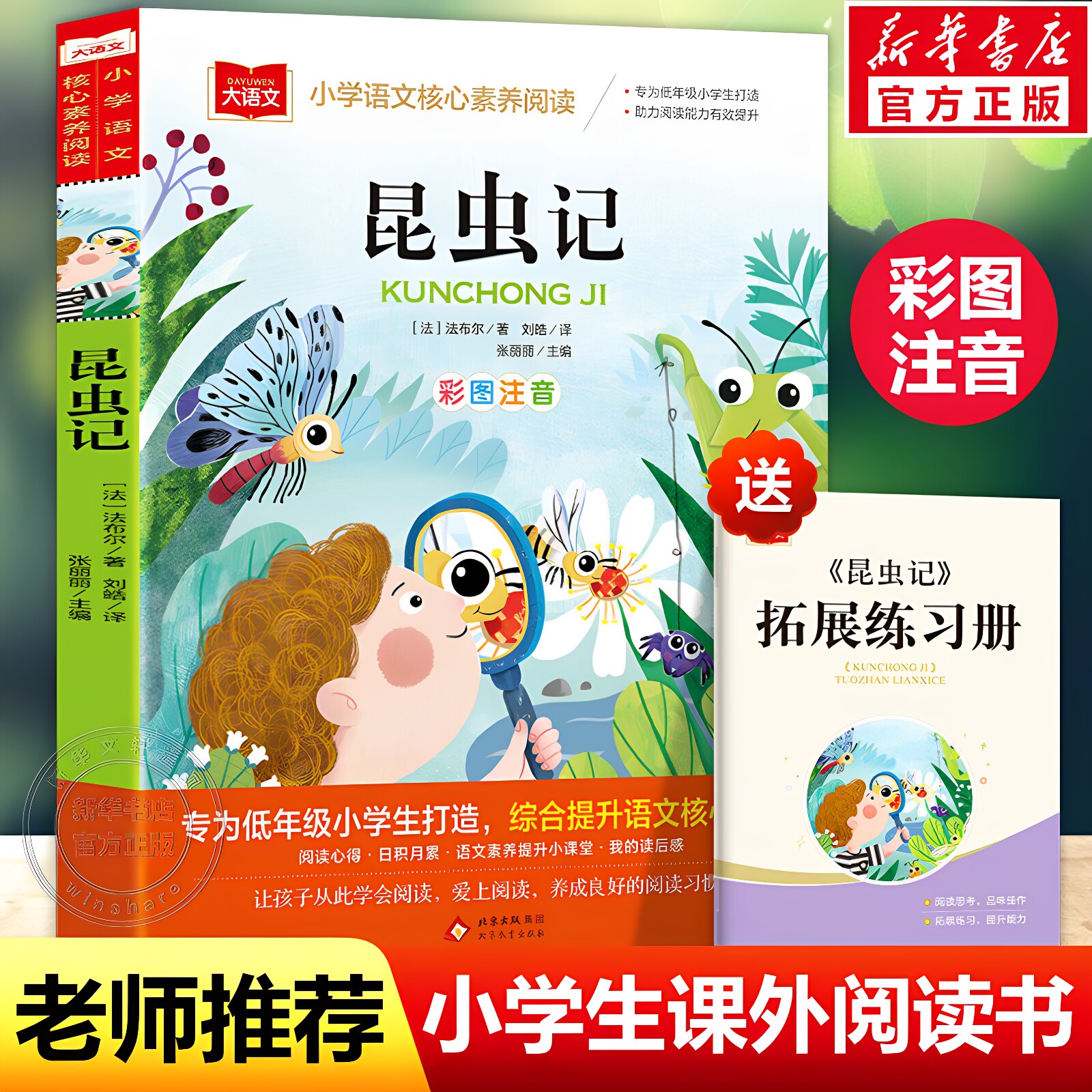 官方正版 法布尔昆虫记小学生彩图注音版一二三年级必读课外阅读书 儿童科普读物故事大语文 经典书目带拼音的上下册书籍