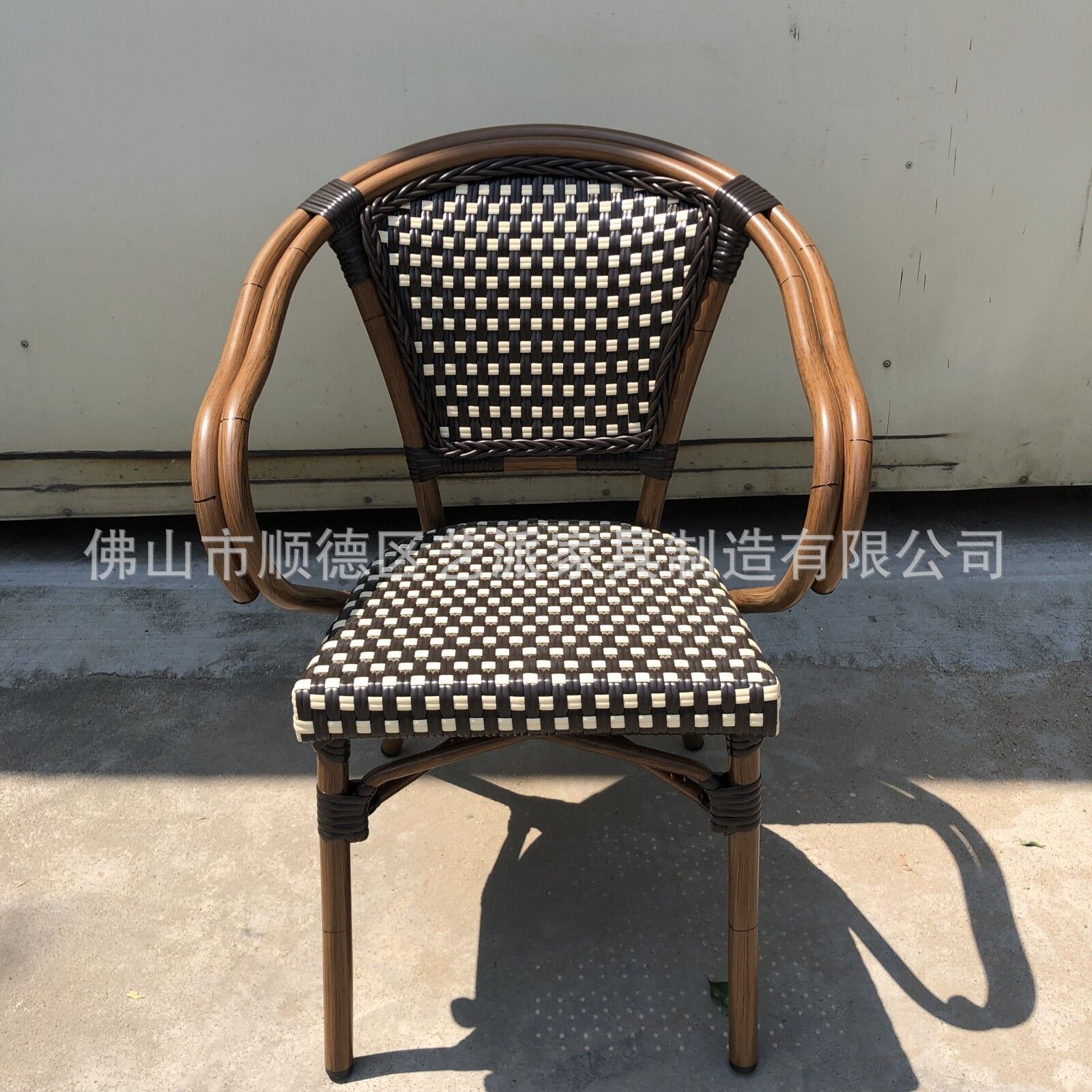 竹纹椅户外金属骨架餐厅餐椅家具靠背藤椅单人休闲椅咖啡厅椅