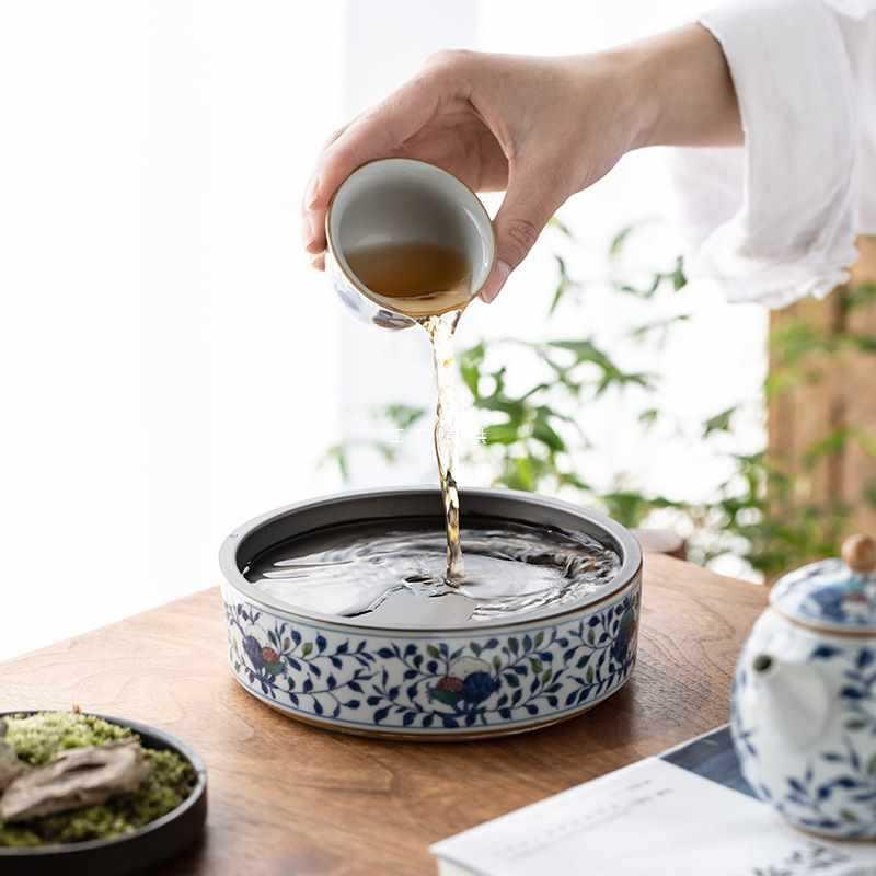 A5L万匠双层带盖壶承托盘养壶盘陶瓷储水小茶盘茶台干泡茶承茶具