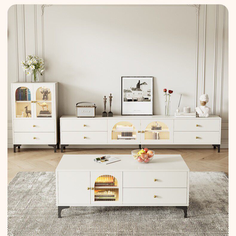 2026电视柜茶几组合奶油风茶几电视柜简约现代小户型客厅实木柜茶