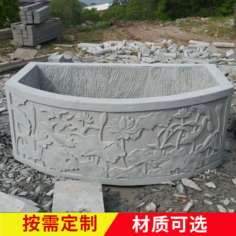 厂家直销雕刻荷花水缸公园家居用石缸青石仿古雕刻缸石雕水缸