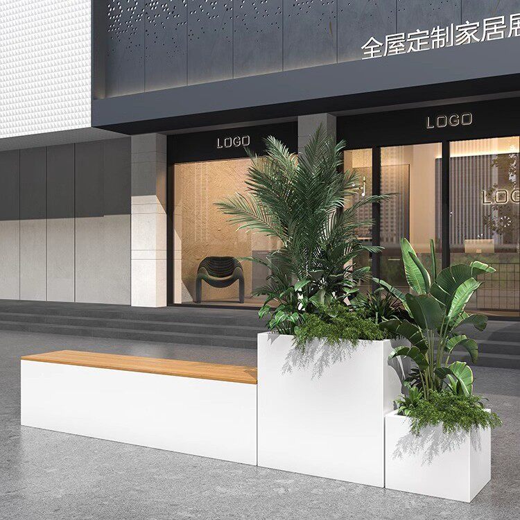 户外花箱凳子不锈钢景观花盆围栏铁艺金属花坛花架花槽种植箱坐凳