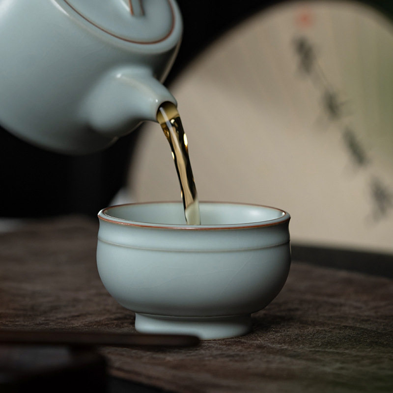 天青汝窑茶杯主人杯高档品茗杯杯子功夫开片家用单杯陶瓷可养茶具
