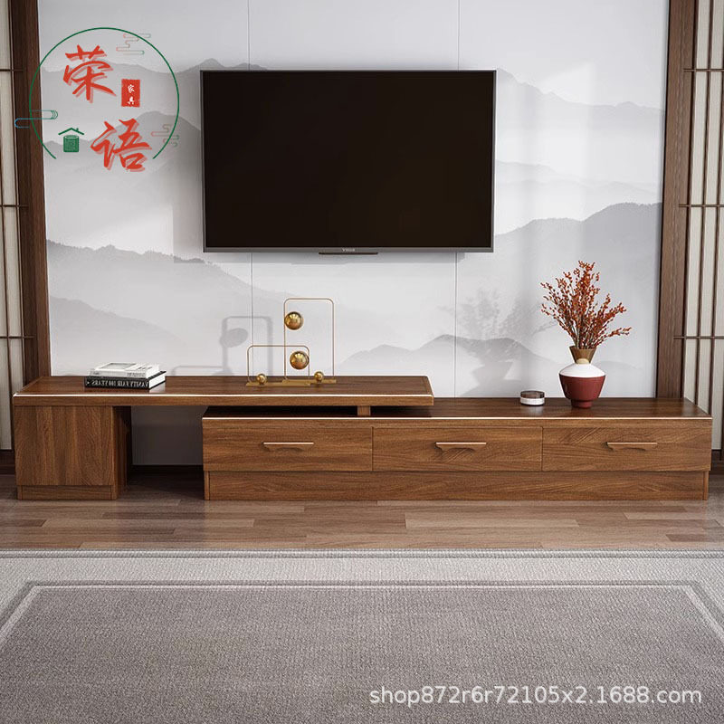 胡桃木实木电视柜组合客厅现代简约中式家用伸缩储物柜小户型地柜