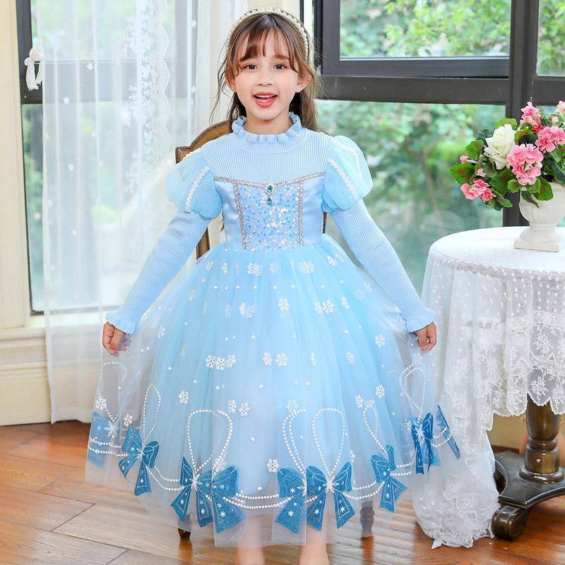 高端冰雪奇缘爱莎毛衣裙秋冬女小童艾莎针织公主裙宝宝新款elsa裙