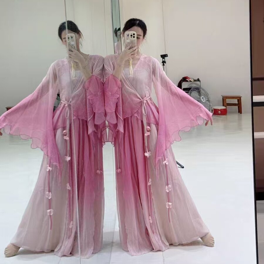 一路生花舞蹈服装超仙飘逸粉色渐变套装春颂繁花盈盈芙蓉语演出服