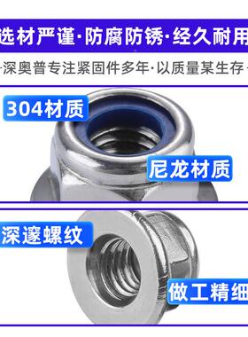 712304不锈尼龙法兰防松螺母钢 DIN69M26 六角紧防滑螺母3M4M锁5-