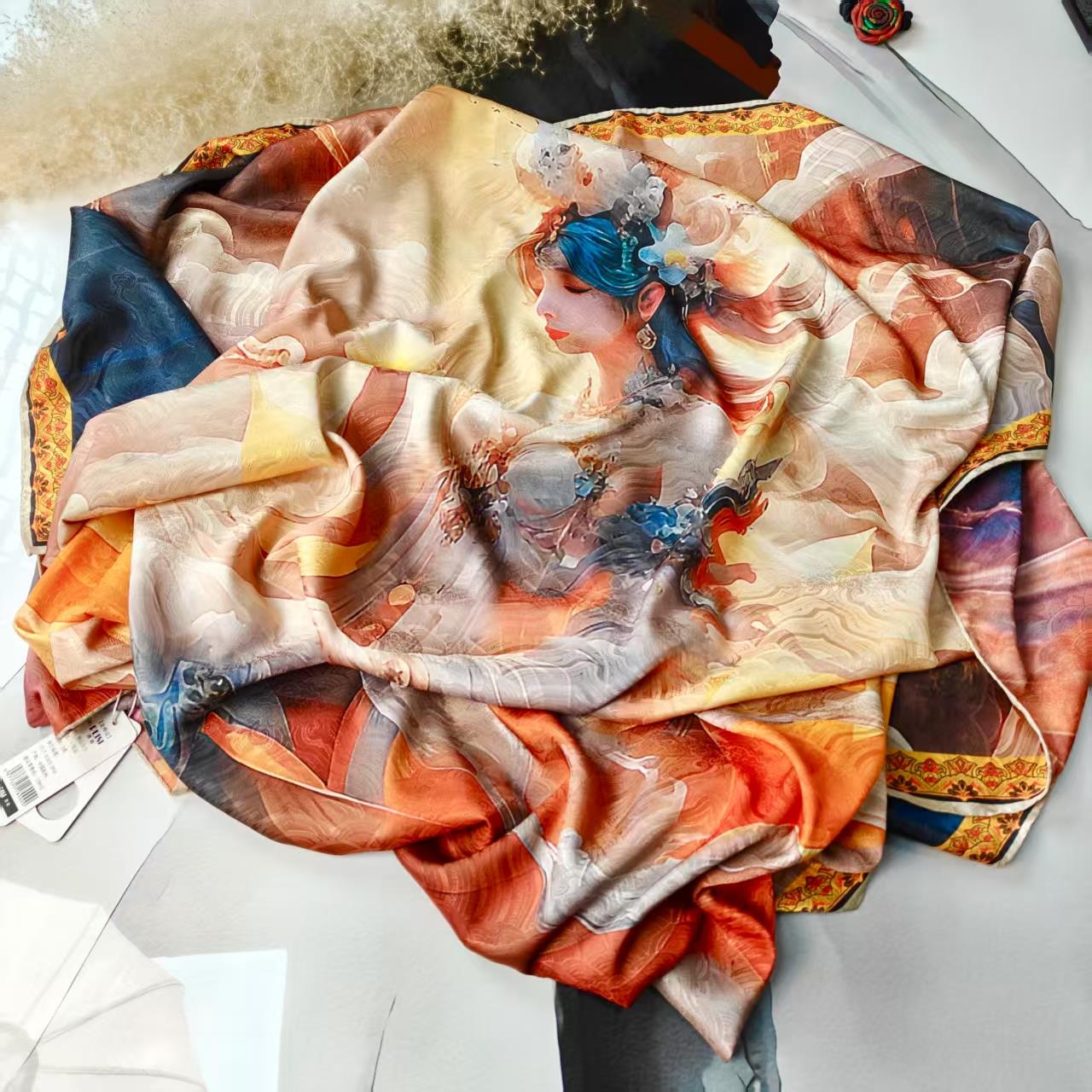 新款【未央】140*140重磅香云龙纹珠光锻高货重磅国风高端丝巾-E5