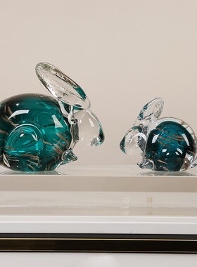 现代简约琉璃招财兔摆件轻奢客厅书房卧室桌N面可爱兔子送礼装饰