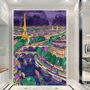 新品欧式DIY手工贴钻点钻方y钻满钻钻石画钻石绣法国巴黎铁塔江景