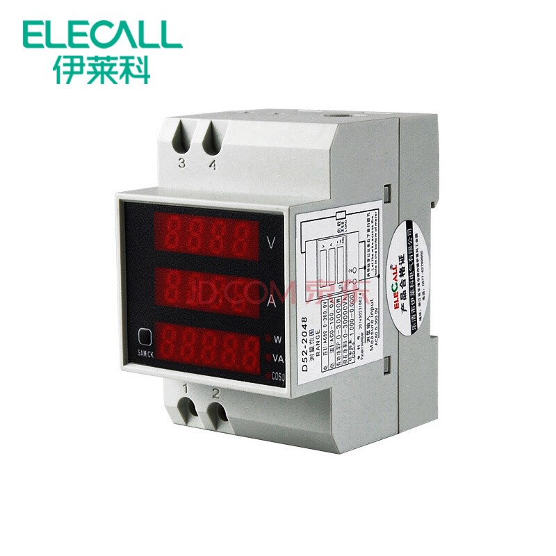 伊莱科 多功能家用数显电压表电流表功率表F因数表 D52-2048 测量